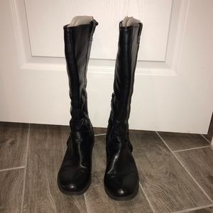 Wide Calf Black Leather Riding Boots 9-9.5